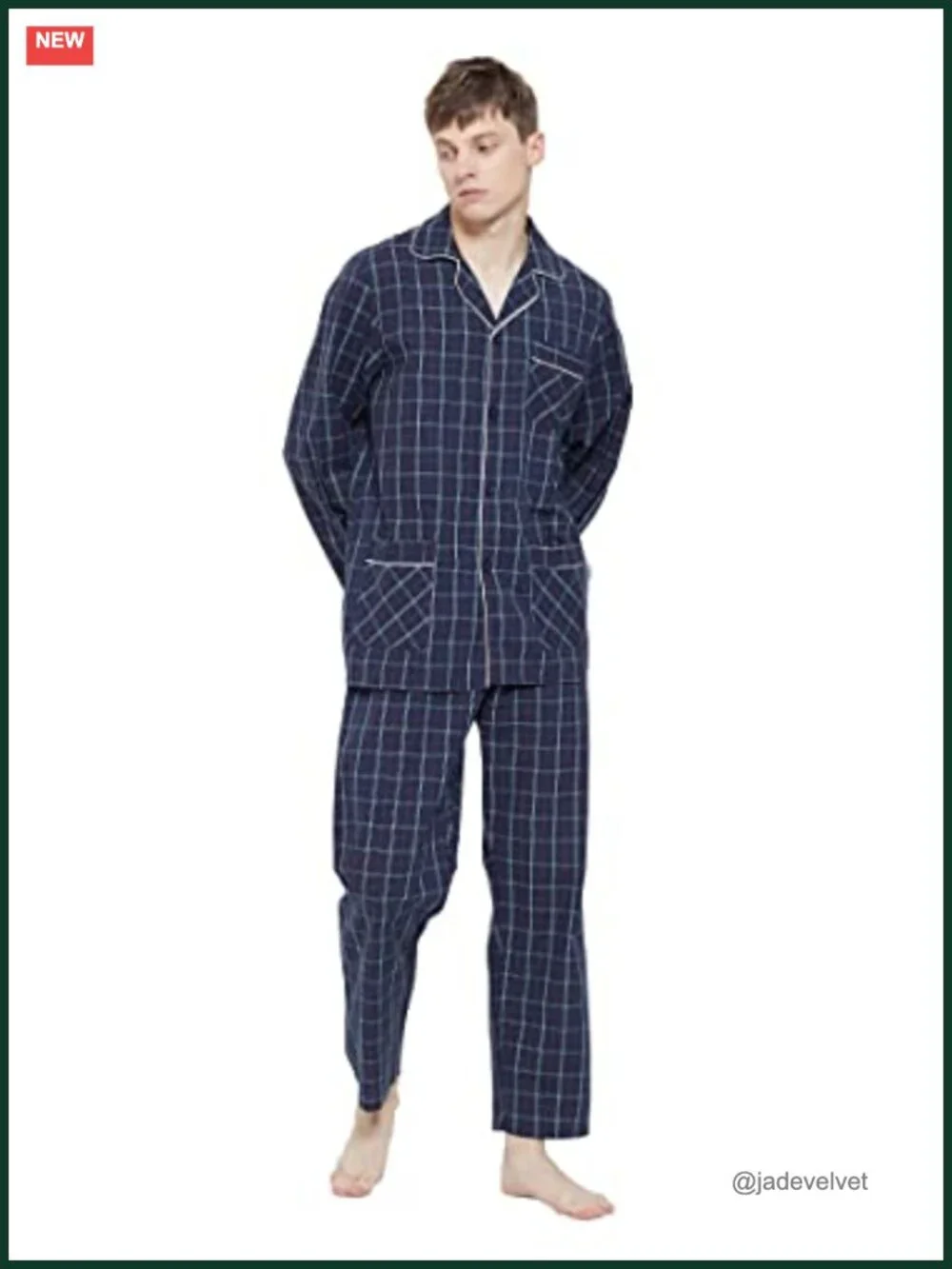 Men's 100% Cotton Pajama Set Button Down Long Sleeve Sleepwear